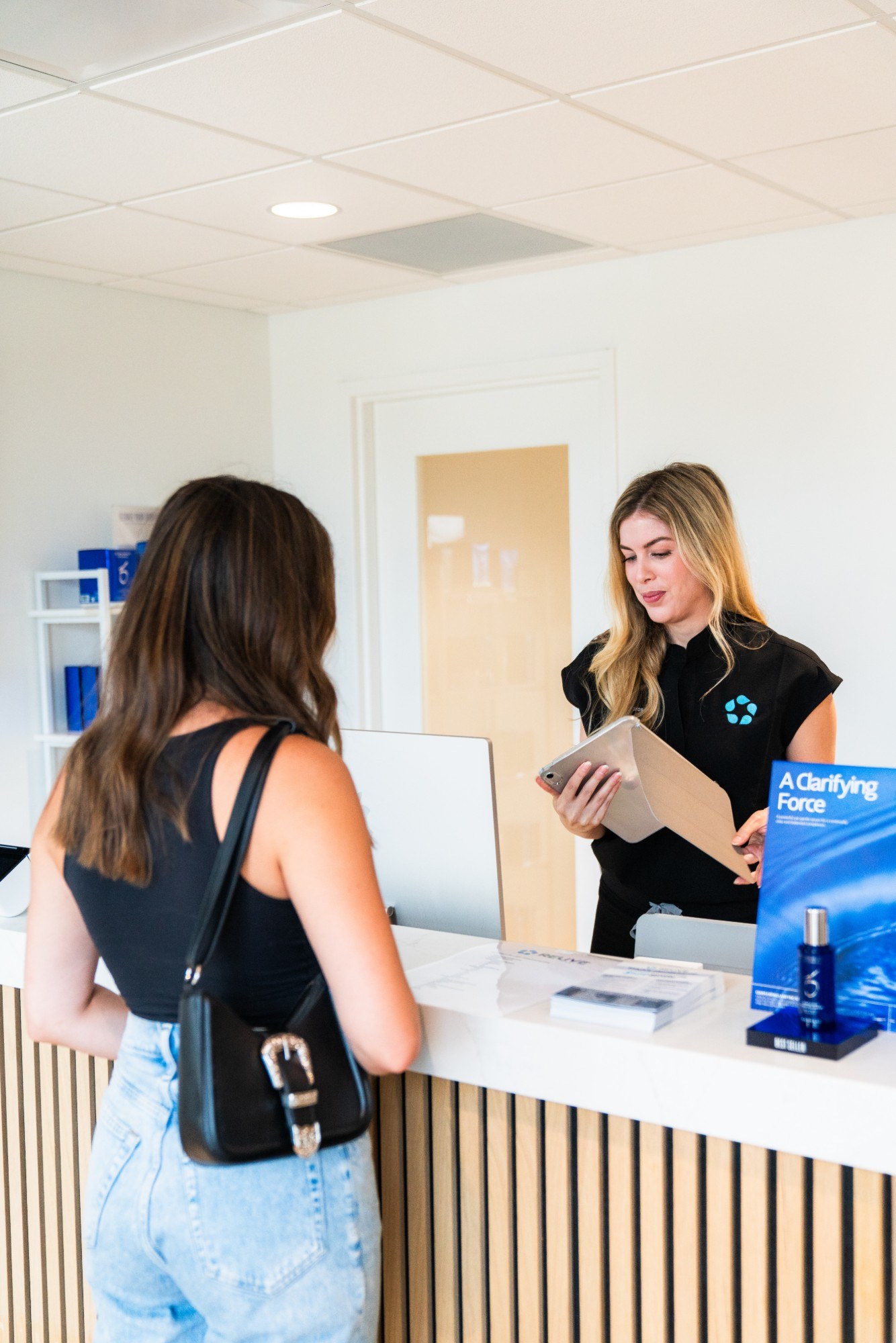 The front desk at Relive Health, a clinic we work with