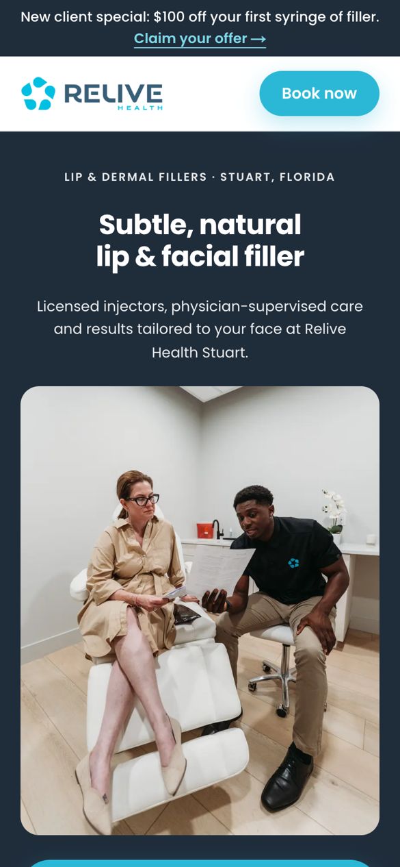 Lip and dermal fillers landing page