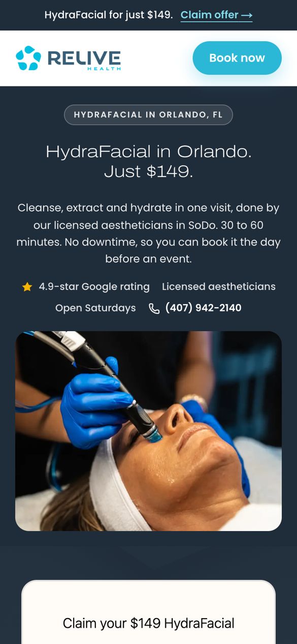 HydraFacial landing page