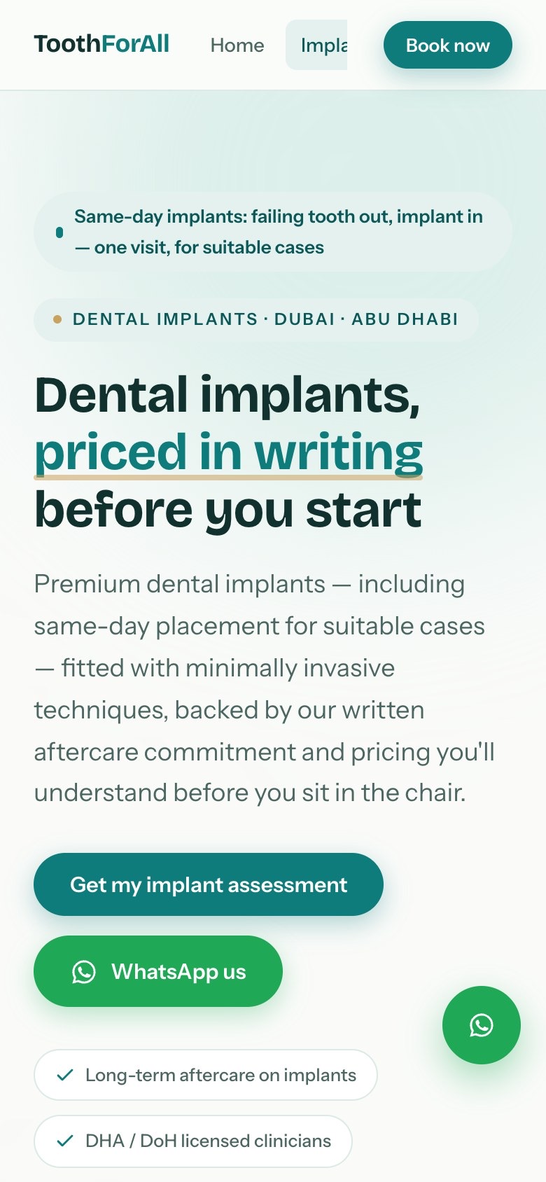 Dental implants landing page