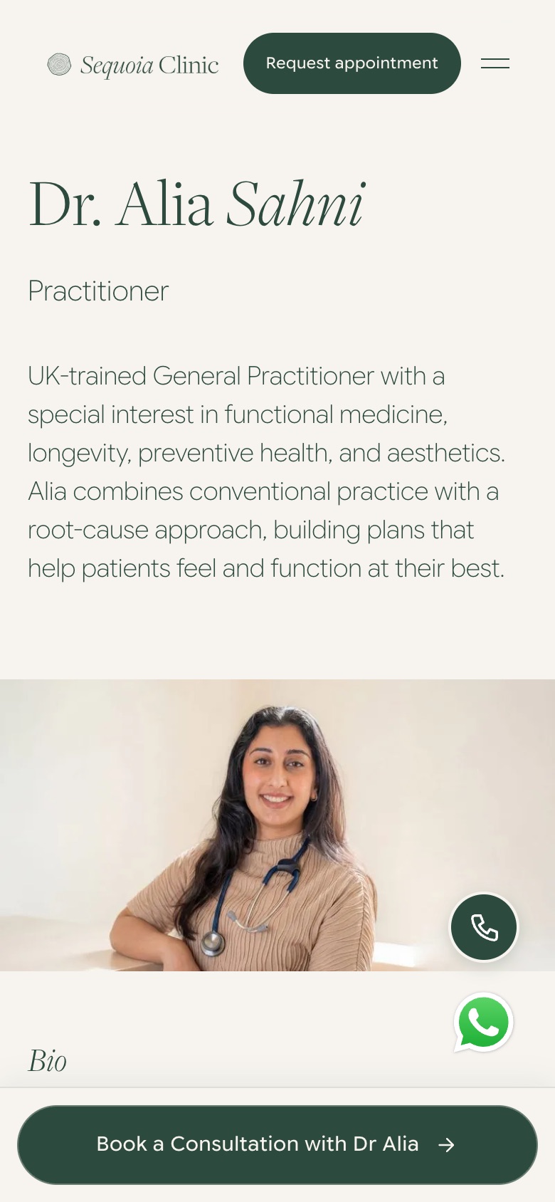 Dr. Alia Sahni landing page