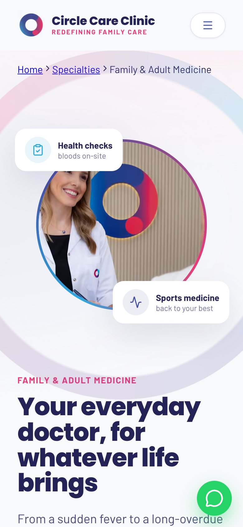 Family and adult medicine landing page