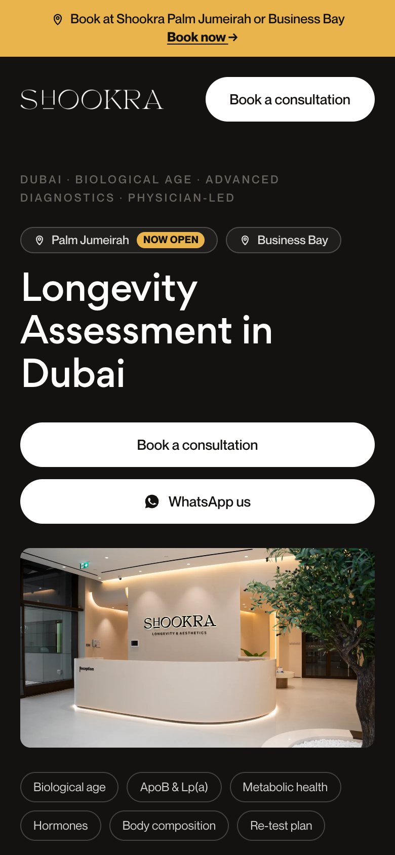 Longevity assessment landing page