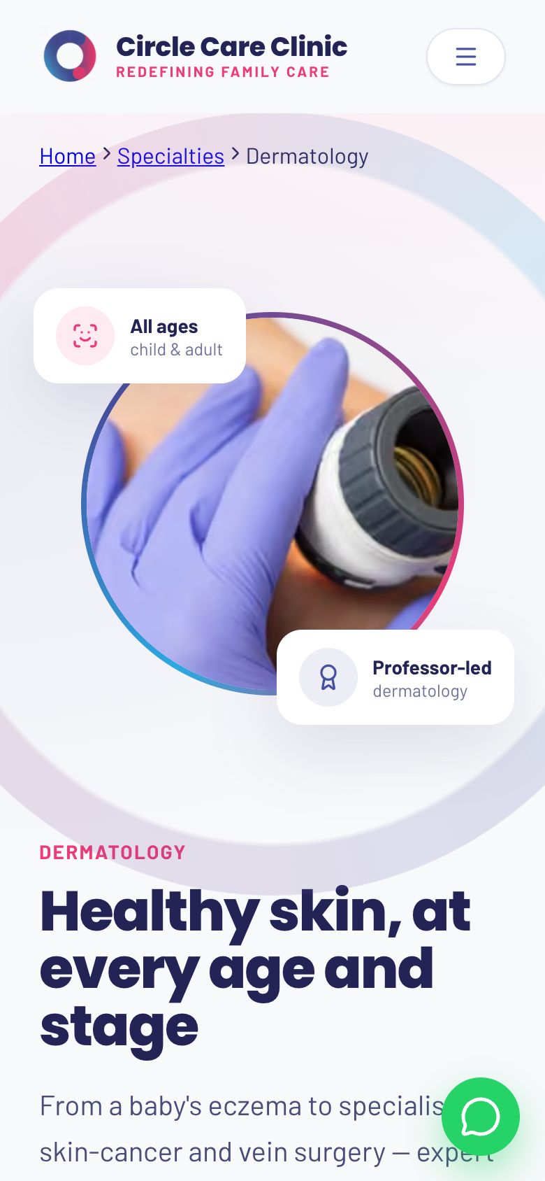 Dermatology landing page