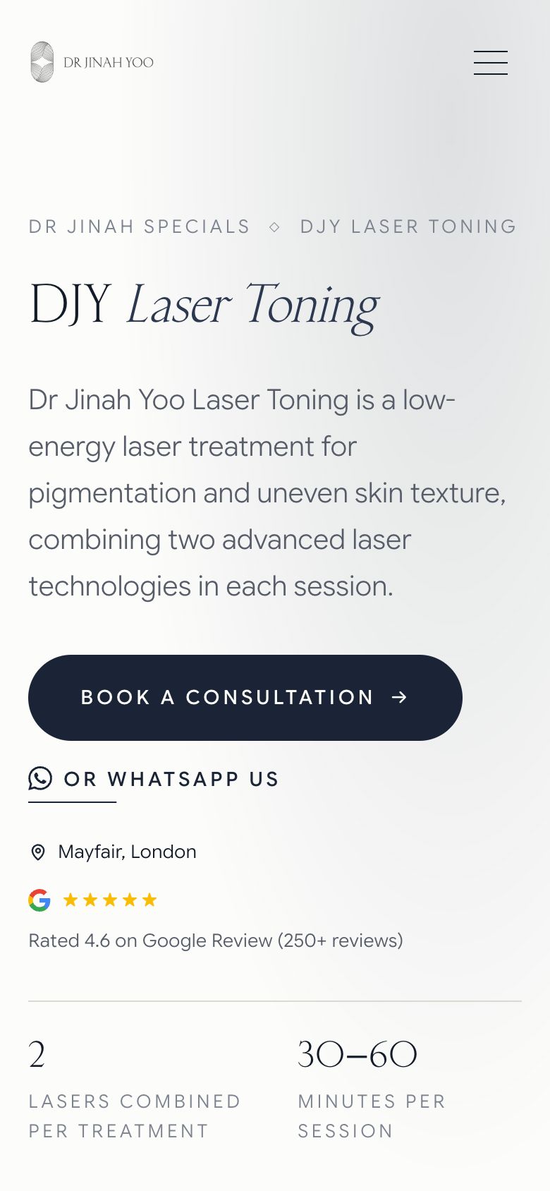 Dr. Jinah Yoo’s DJY Laser Toning page on a phone