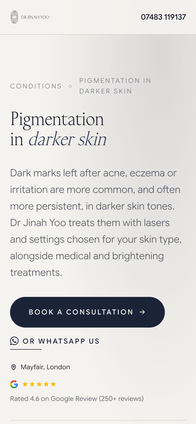Pigmentation in darker skin landing page