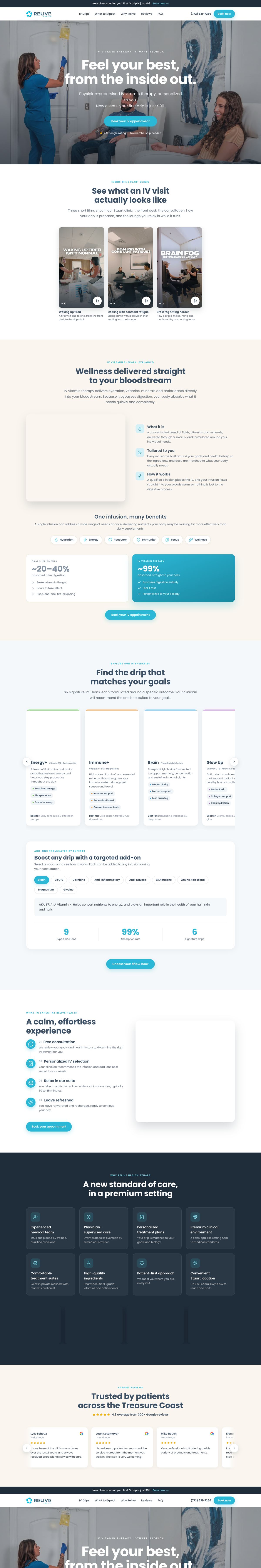 Relive Health IV therapy landing page, First clinic