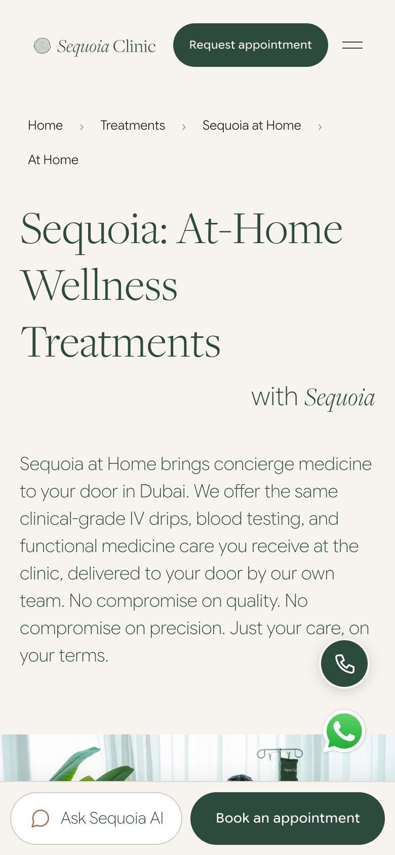 Sequoia Clinic’s Sequoia at Home page on a phone