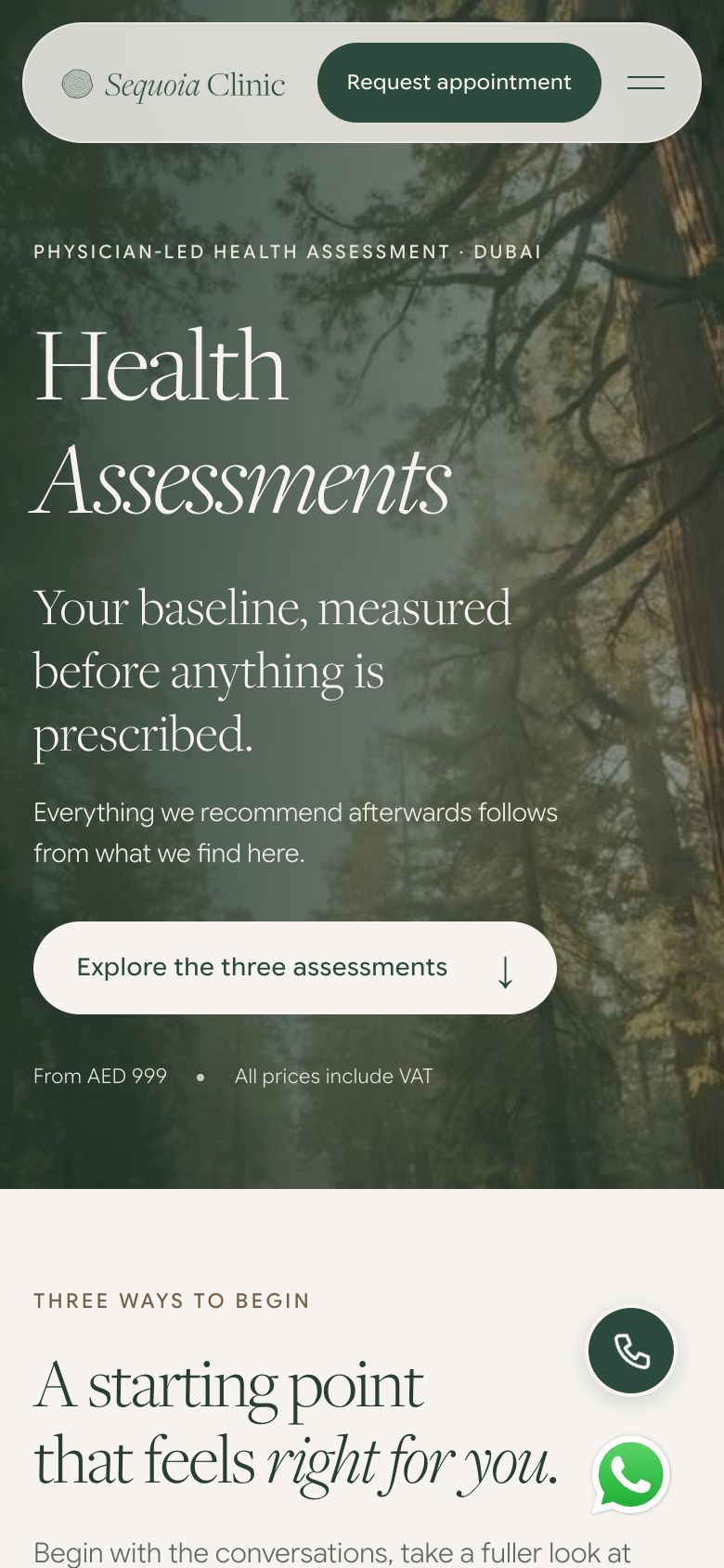 Sequoia Clinic’s Health Assessments page on a phone
