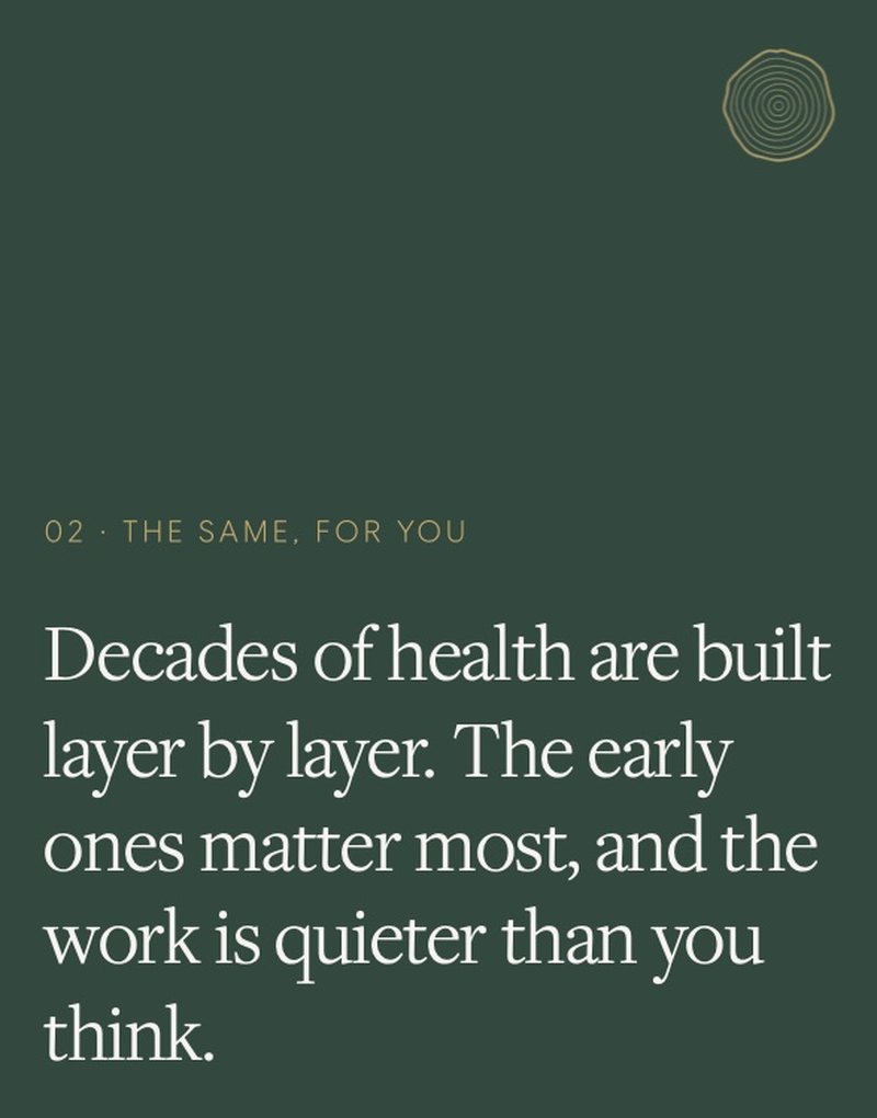 Sequoia Clinic carousel slide on green: decades of health are built layer by layer