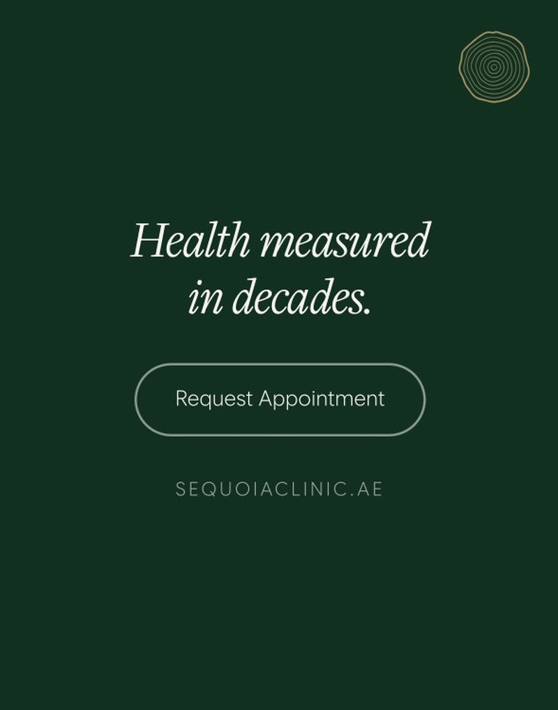 Carousel sign-off template: “Health measured in decades.” with a request appointment button