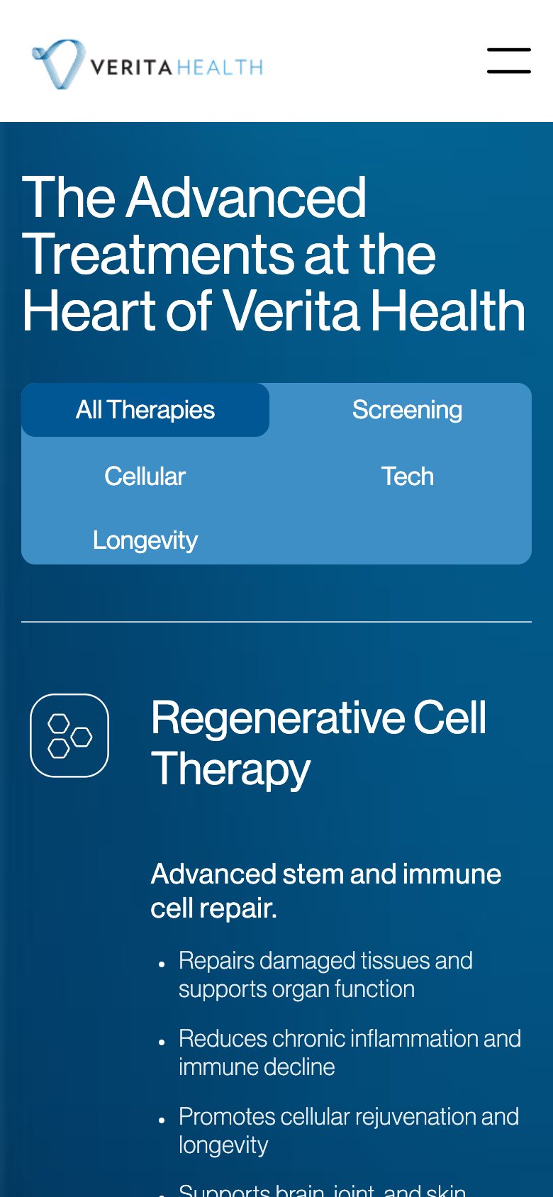 Verita Health’s treatments page on a phone